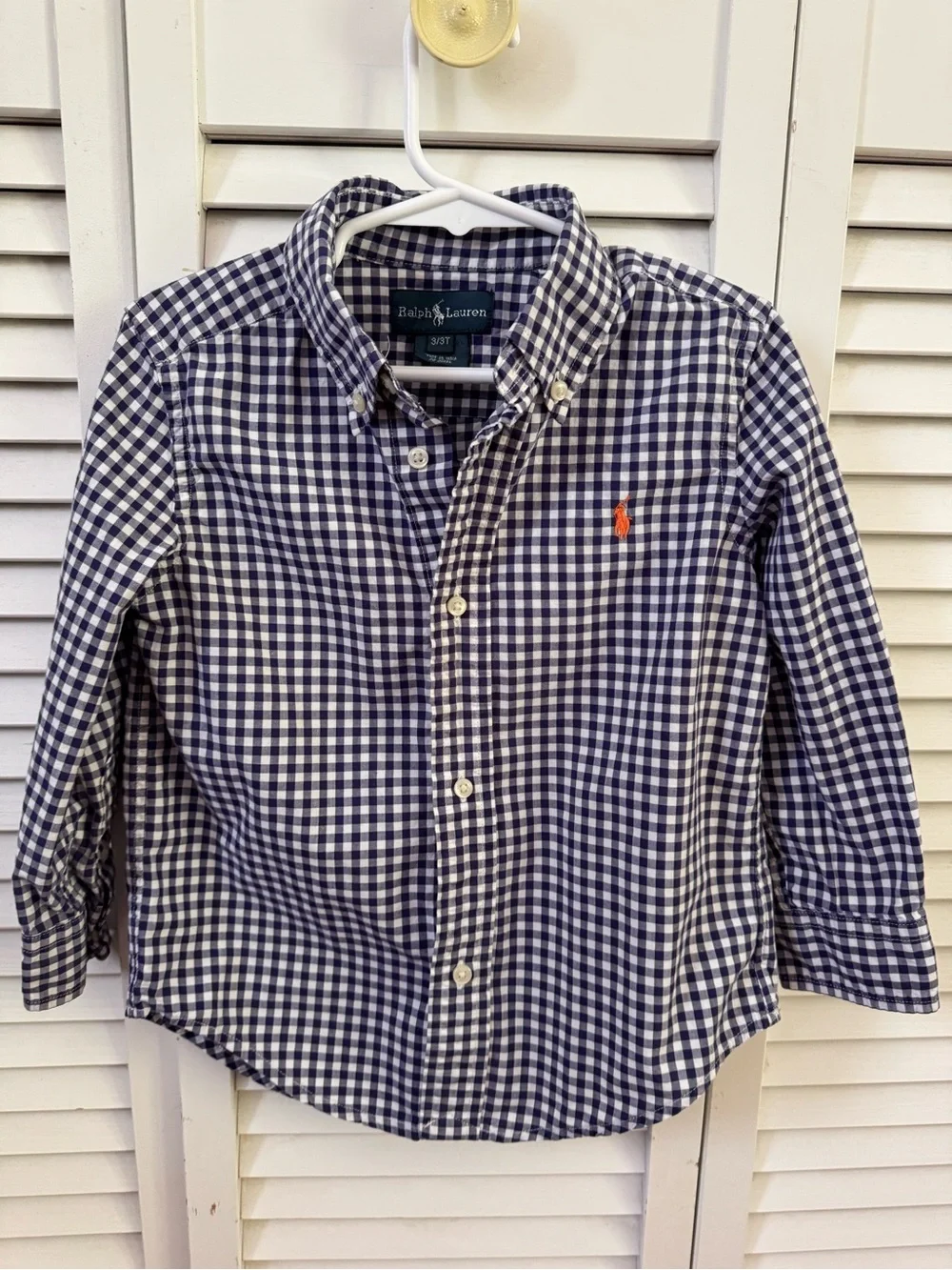 3T Ralph Lauren Boys Navy & White Gingham Button-Down Shirt